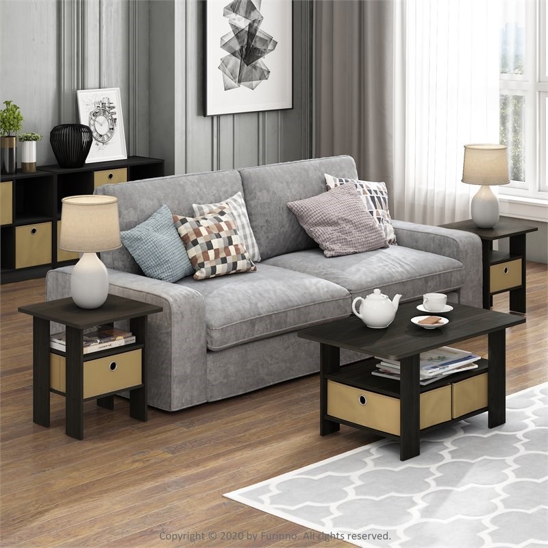 Furinno Andrey Engineered Wood Coffee Table with Bin Drawer in Espresso/Brown