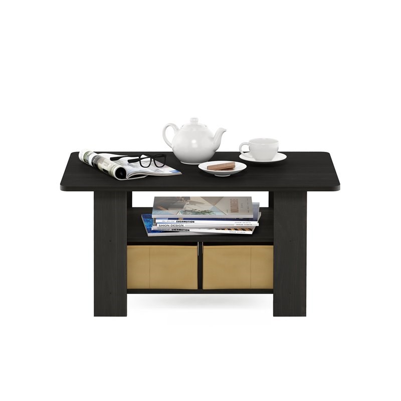 Furinno Andrey Engineered Wood Coffee Table with Bin Drawer in Espresso/Brown