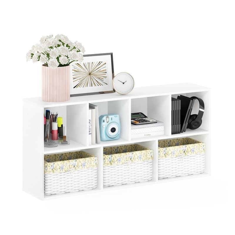 Furinno Luder Engineered Wood 7-Cube Reversible Open Shelf in White