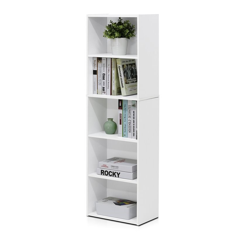 Furinno Luder Wood 5-Tier Reversible Color Open Shelf Bookcase in White ...