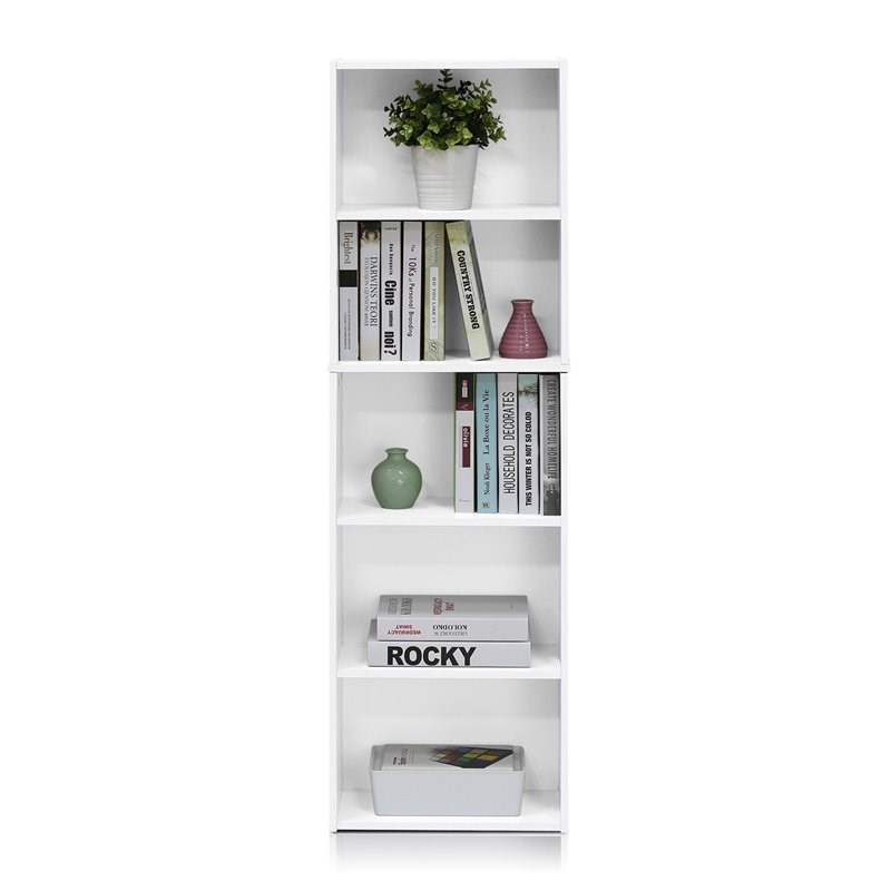 Furinno Luder Wood 5-Tier Reversible Color Open Shelf Bookcase in White ...