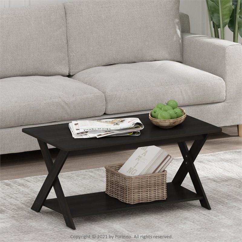 Furinno Modern Engineered Wood Simplistic Criss-Crossed Coffee Table in Espresso