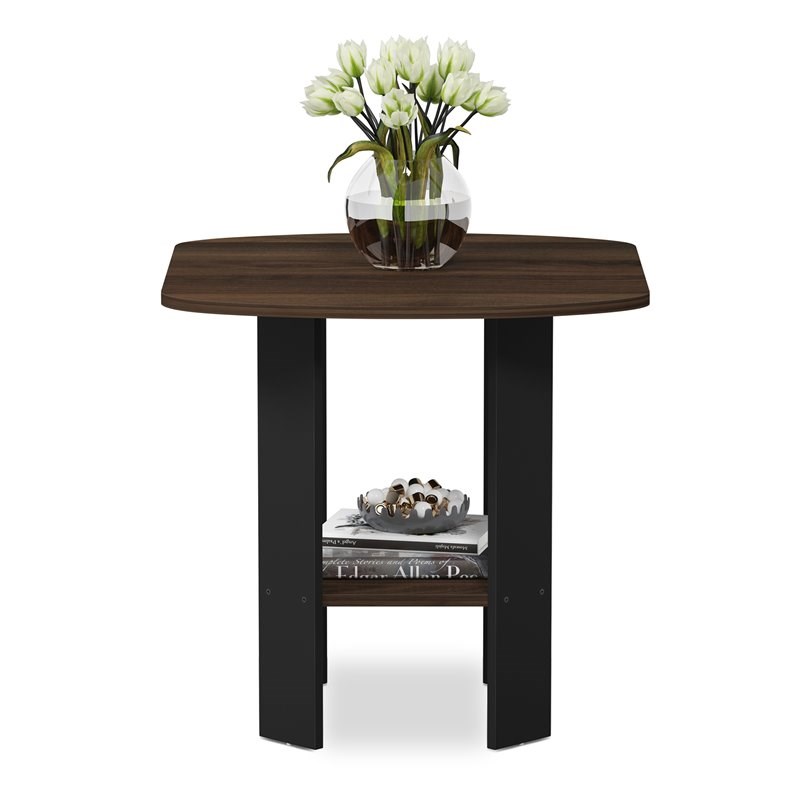 Furinno Engineered Wood Simple Design End Table in Columbia Walnut/Black