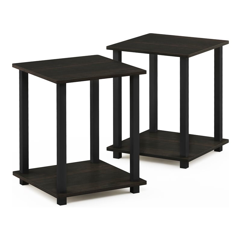 Furinno Engineered Wood Simplistic End Table in Espresso/Black (Set of 2)