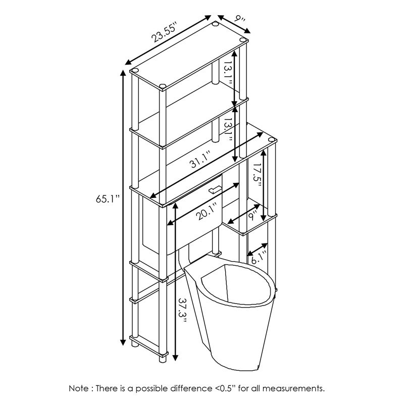 Furinno Turn-N-Tube Wood Toilet Space Saver with 5 Shelves in Oak Gray/Black