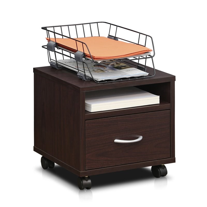 Furinno Indo Engineered Wood Petite Utility Cart with Casters in Espresso