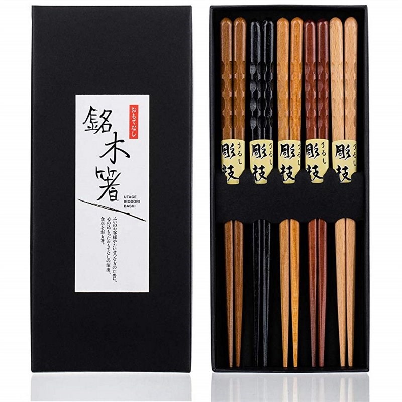 Heim Concept 5 Pair Assorted Fancy Organic Hardwood Japanese Reusable Chopsticks