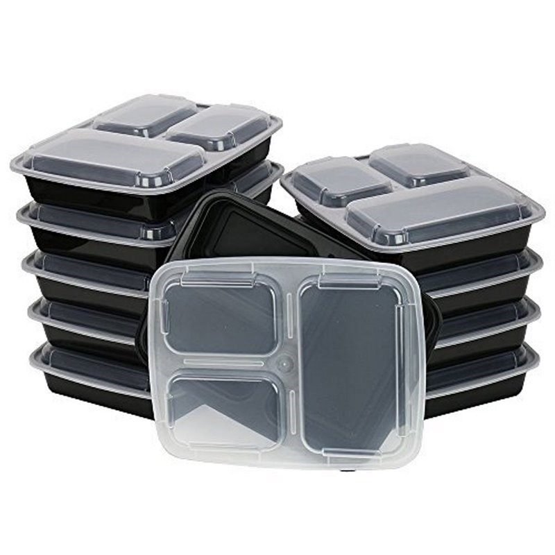 Heim Concept 3 Compartment Plastic Premium Meal Prep Food Container (Set of 10)
