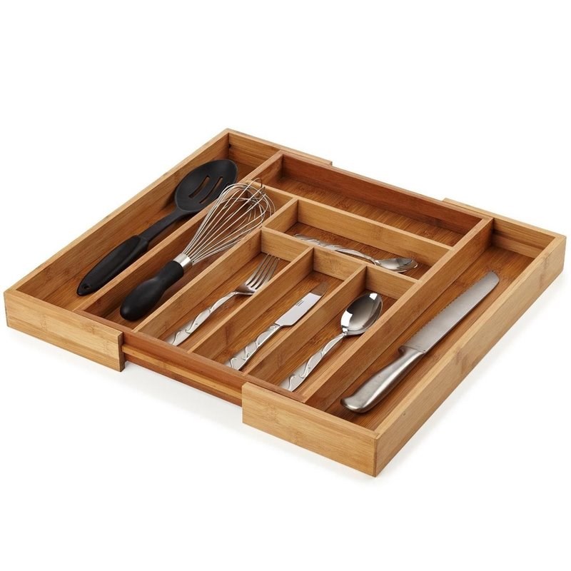 Heim Concept Extendable Bamboo Drawer Organizer Tray in Brown (Set of 2)