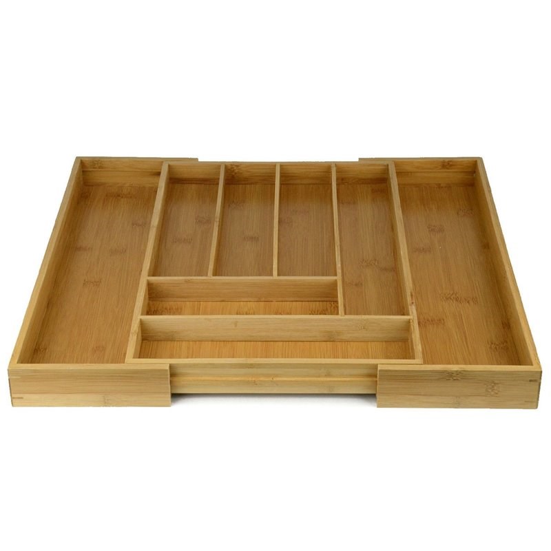 Heim Concept Extendable Oragnic Bamboo Drawer Organizer Tray in Brown