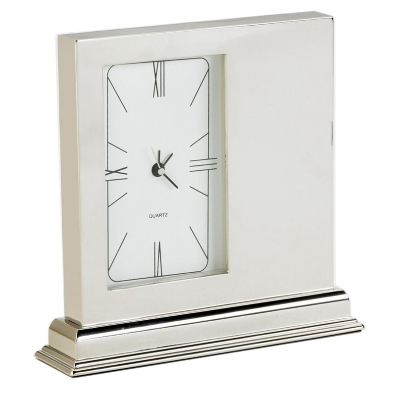 Jiallo Stainless Steel Quartz Desktop Mantel Clock in Silver/White