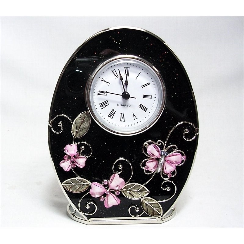 Jiallo Decor Butterfly Modern Stainless Steel Clock in Black/Pink
