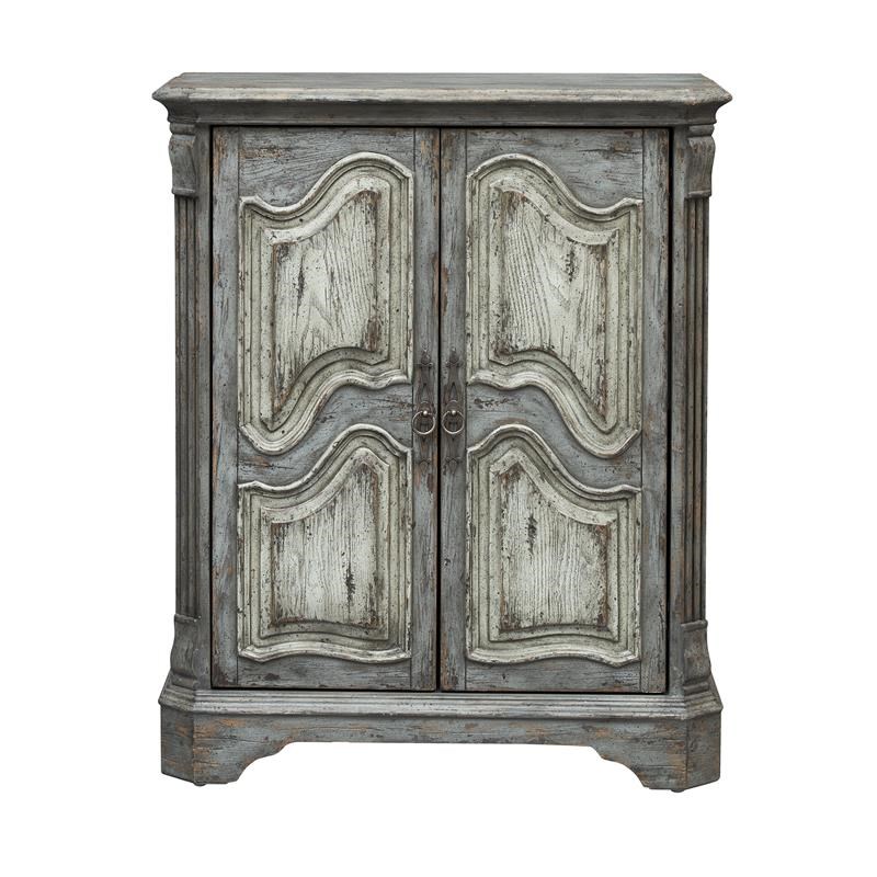 Treasure Trove Kraven Two Tone Gray Blue Two Door Wine Wood Cabinet