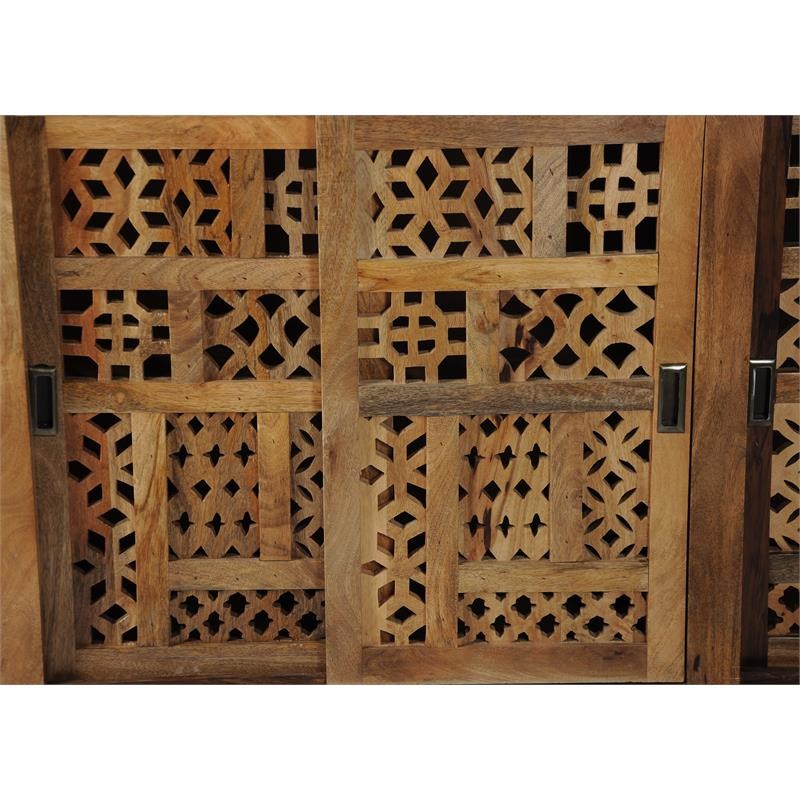 Treasure Trove Lattice Ajara Brown Sliding Door Wood Cabinet