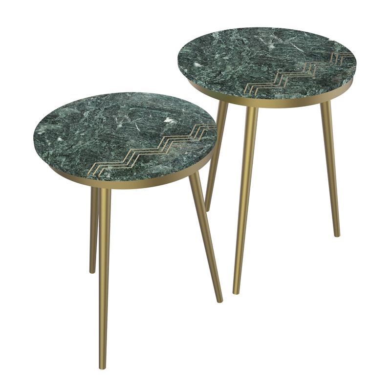 Treasure Trove Avery Green & Gold Marble Nesting Tables - Set of 2