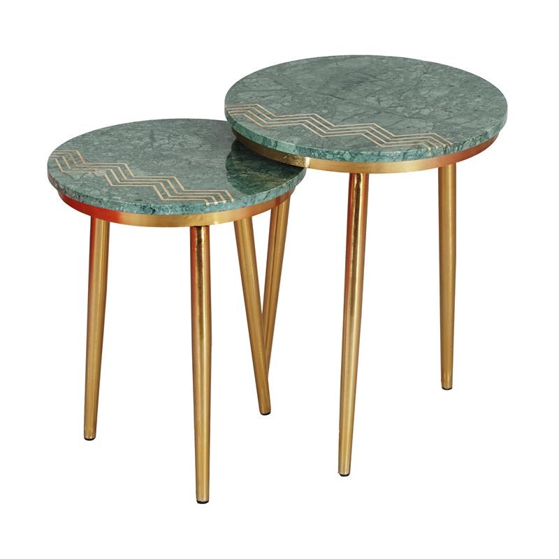 Treasure Trove Avery Green & Gold Marble Nesting Tables - Set of 2
