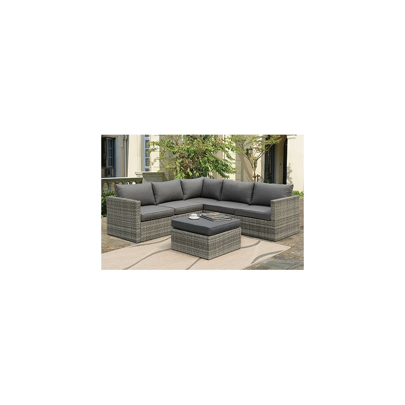 Infini Wicker 4 Piece Patio Sectional Sofa Set in Natural Gray