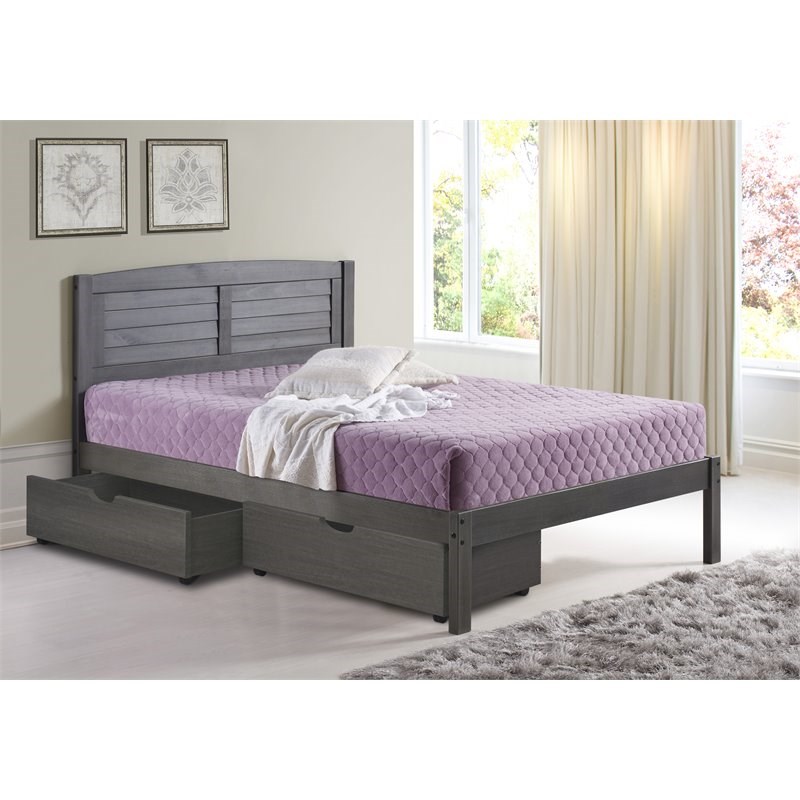 Donco Kids Louver Full Soild Wood Panel Bed with Drawers in Antique Gray