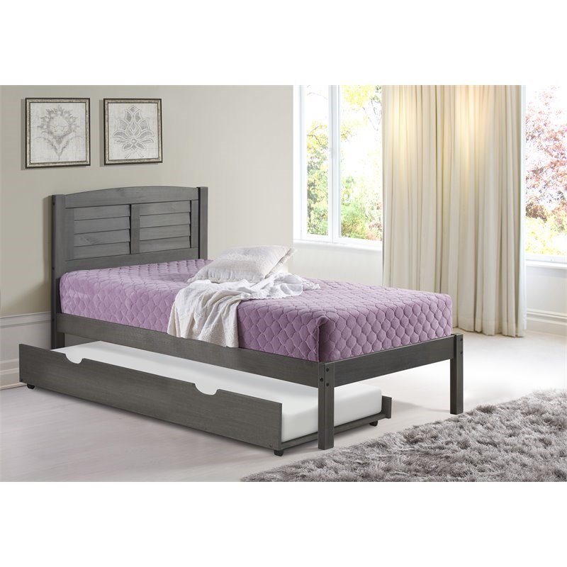 Donco Kids Louver Twin Soild Wood Panel Bed with Trundle in Antique Gray