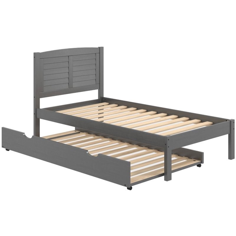 Donco Kids Louver Twin Soild Wood Panel Bed with Trundle in Antique Gray