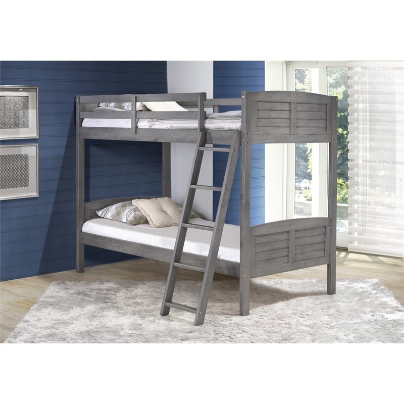 Donco Kids Louver Twin Over Twin Solid Wood Bunk Bed in Antique Gray