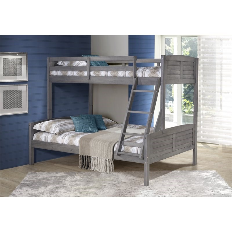 Donco Kids Louver Twin Over Full Solid Wood Bunk Bed in Antique Gray