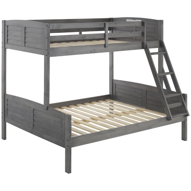 Donco Kids Louver Twin Over Full Solid Wood Bunk Bed in Antique Gray