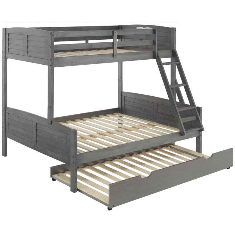 Donco Kids Louver Twin Over Full Solid Wood Bunk Bed with Trundle in Gray