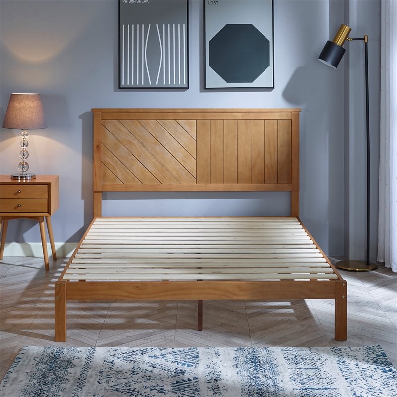 BIKAHOM Wood Full Platform Bed with Headboard in Rustic Teak | Homesquare