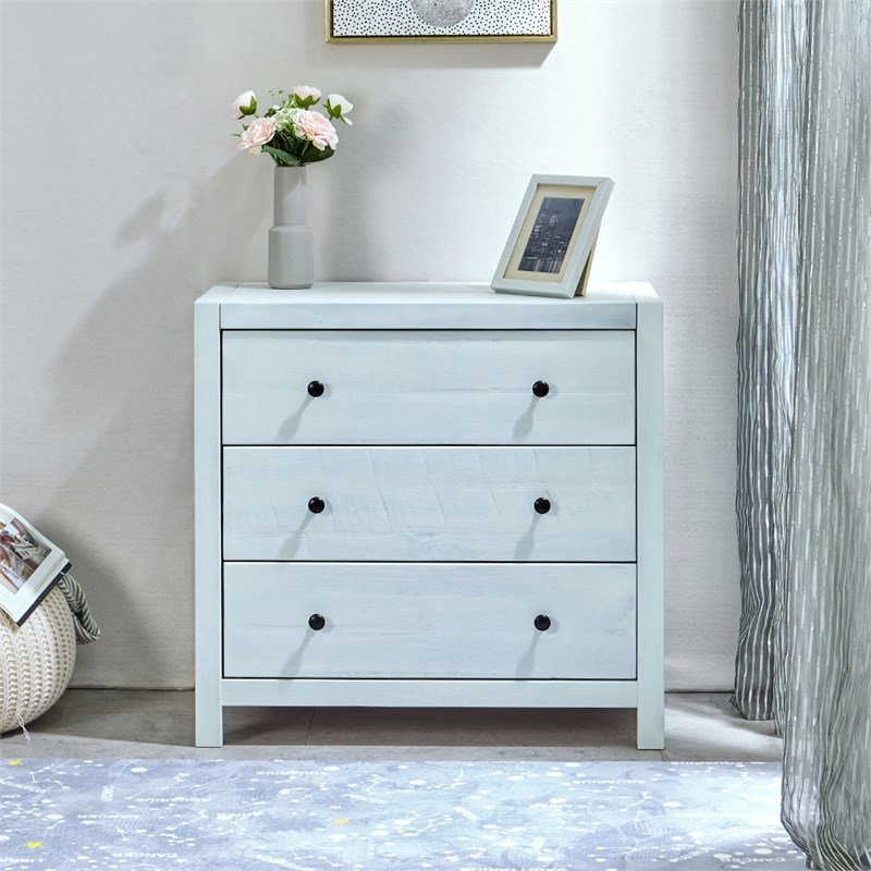 Bikahome Rustic Wood With 3 Drawer, High Quality White Dresser