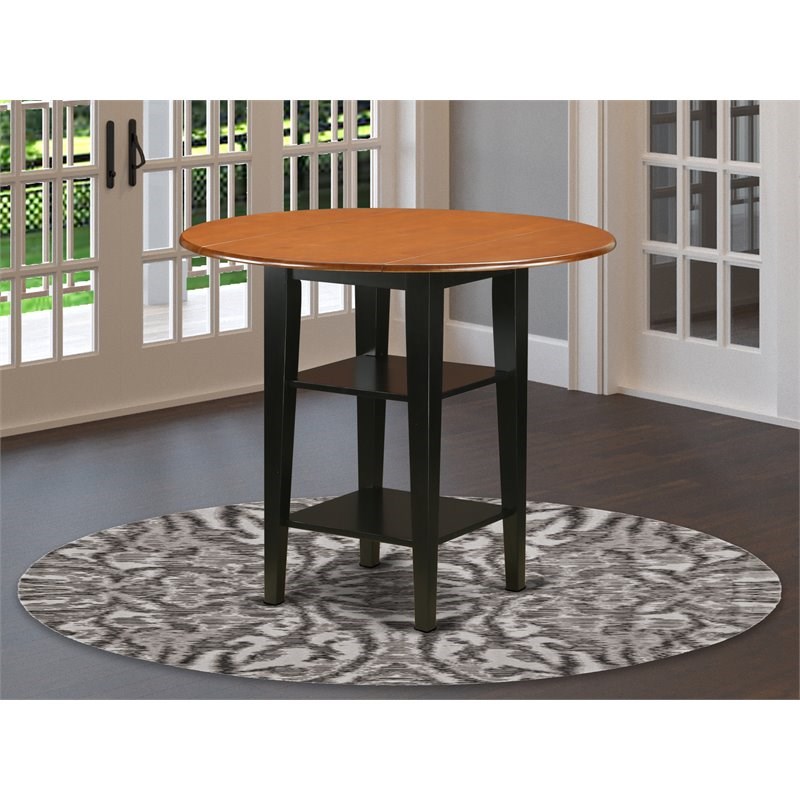 East West Furniture Sudbury Round Wood Counter Height Table in Black/Cherry