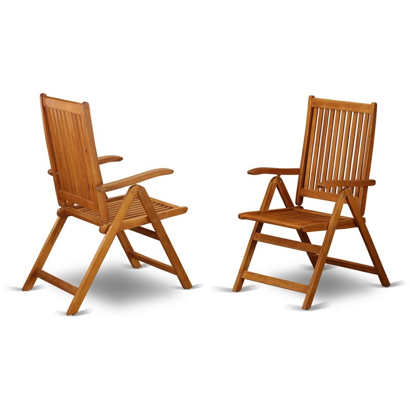 East West Furniture Celina Wood Patio Dining Chairs in Natural Oil (Set of 2)