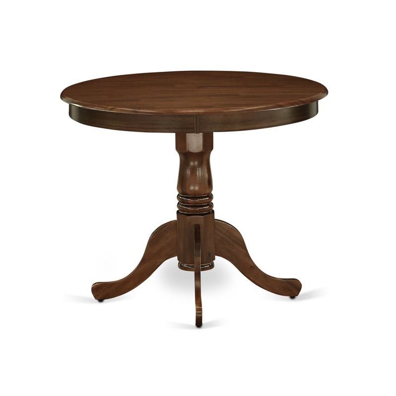 East West Furniture Antique Round Rubber Wood Dining Table in Walnut