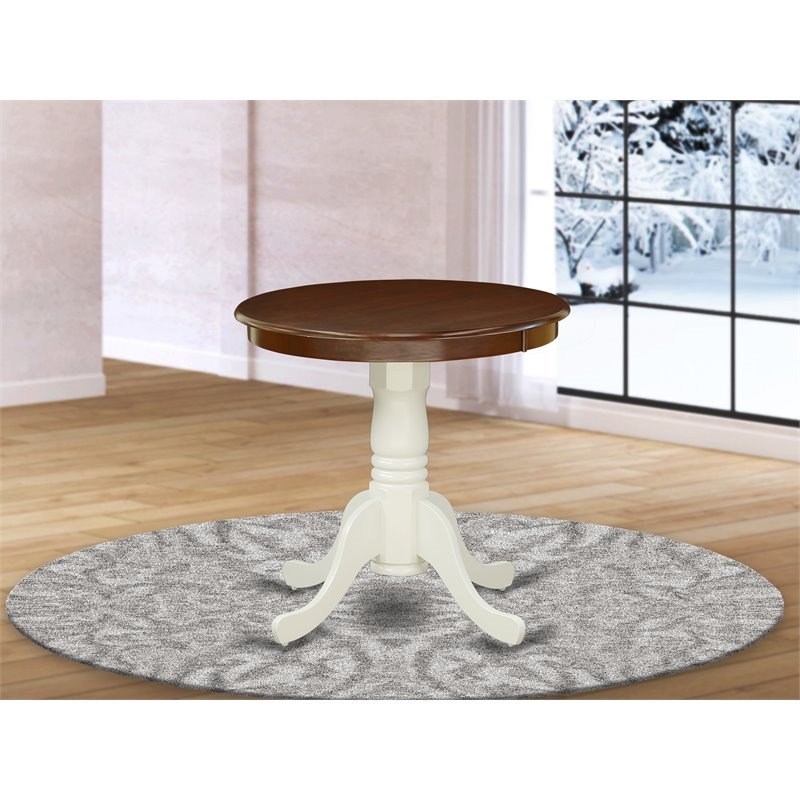 East West Furniture Eden Round Rubber Wood Dining Table in Mahogany/White