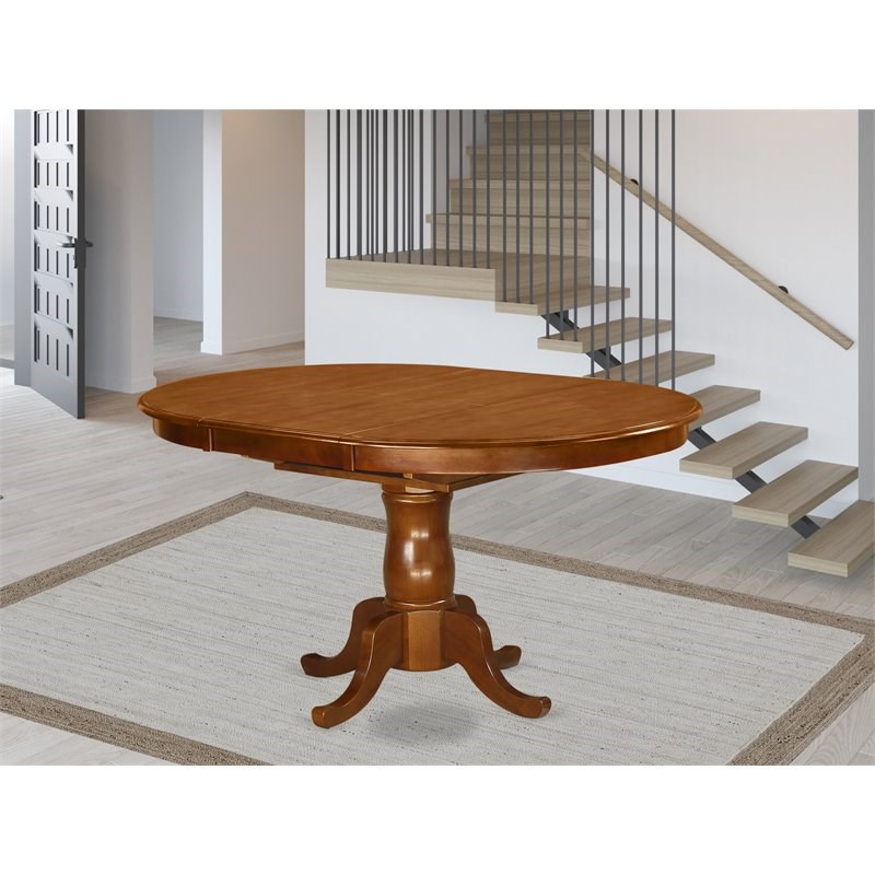 East West Furniture Portland Wood Butterfly Leaf Dining Table in Saddle Brown