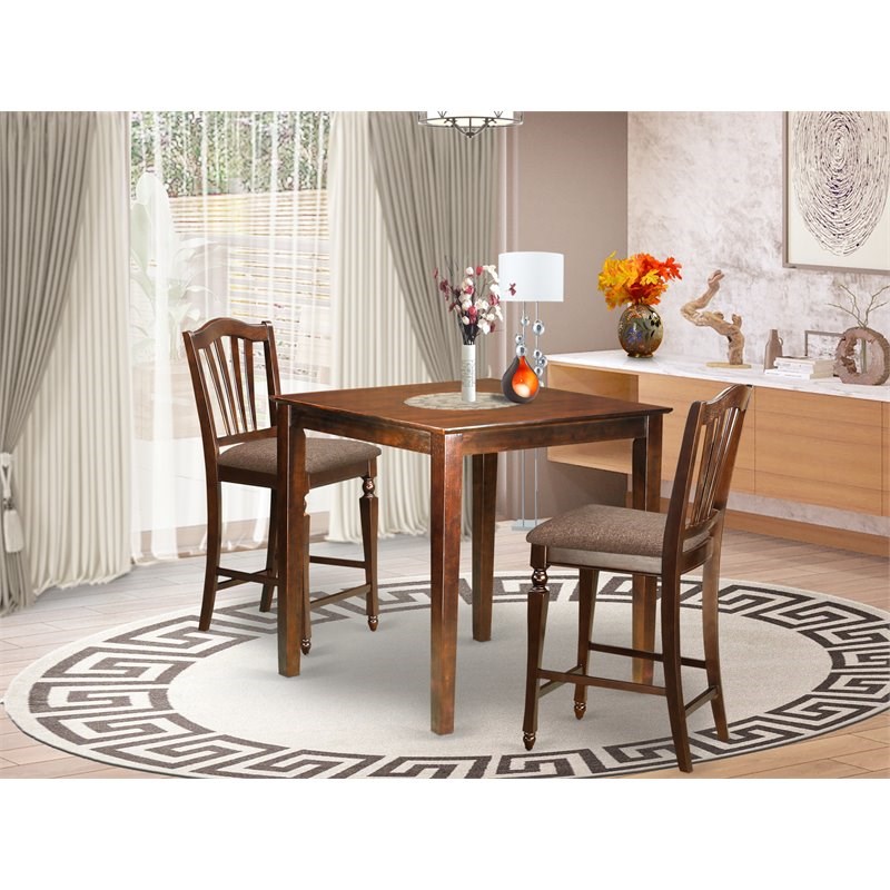 East West Furniture Vernon 3-piece Wood Counter Height Dining Set in Mahogany