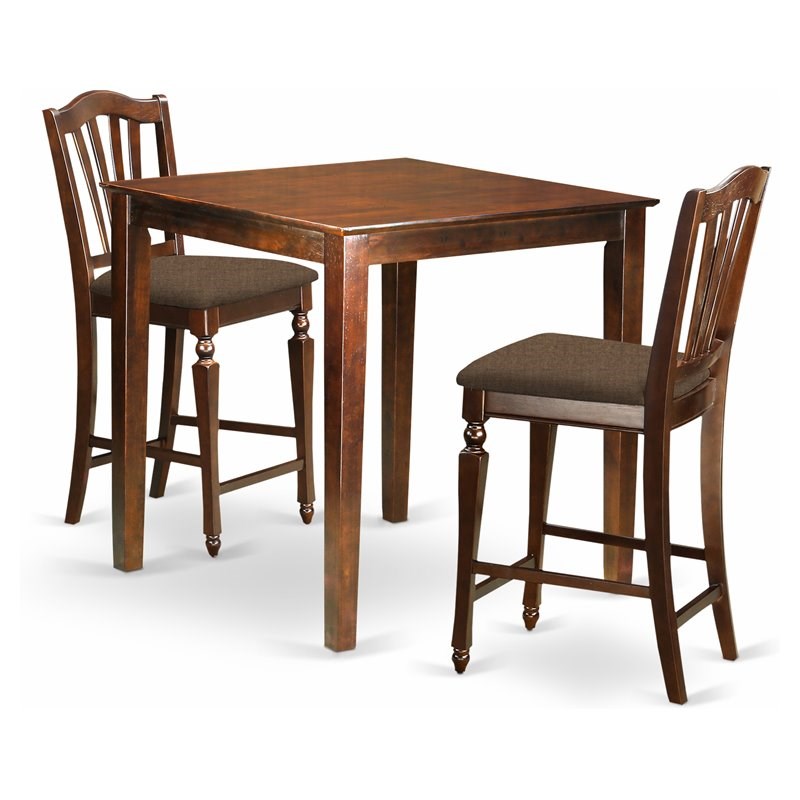 East West Furniture Vernon 3-piece Wood Counter Height Dining Set in Mahogany