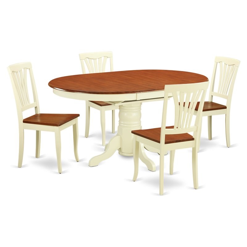 East West Furniture Avon 5-piece Dining Set with Wood Seat in Buttermilk/Cherry