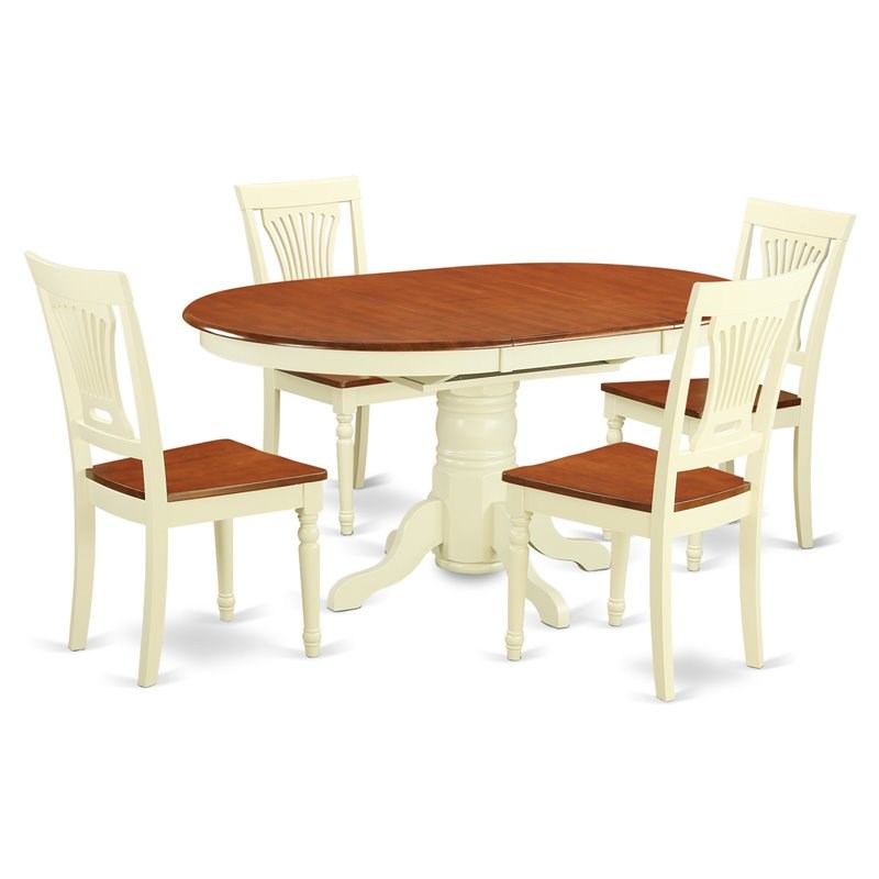 East West Furniture Avon 5-piece Dining Table and Chairs in Buttermilk/Cherry