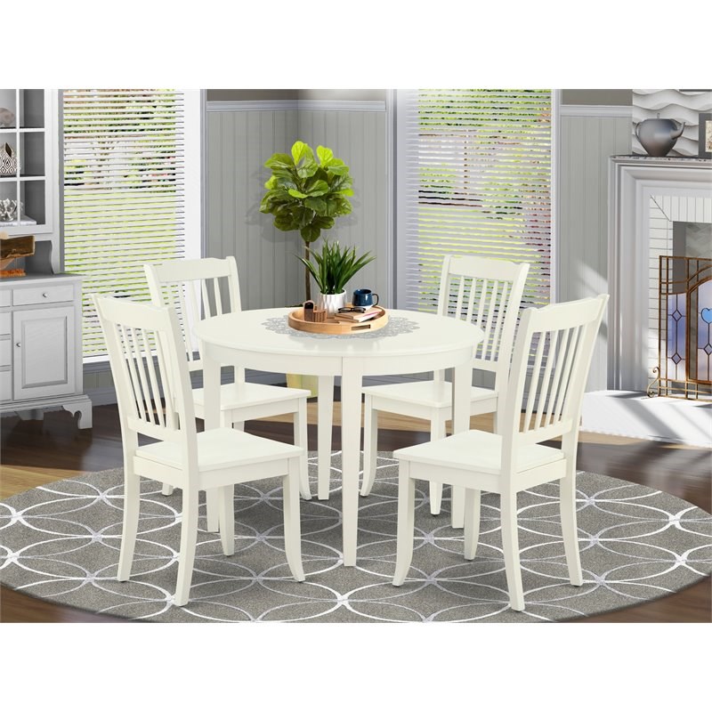 East West Furniture Boston 5-piece Dining Set with Slatted Back in Linen White
