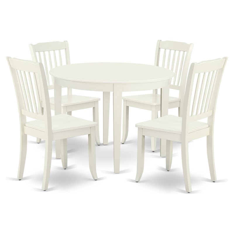 East West Furniture Boston 5-piece Dining Set with Slatted Back in Linen White