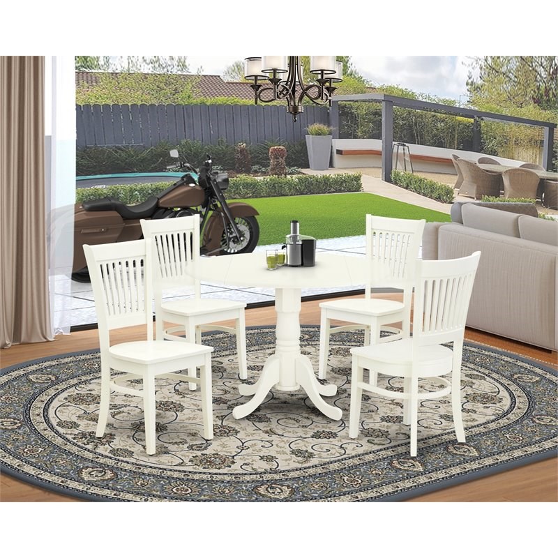 East West Furniture Dublin 5piece Wood Room Set in Linen White