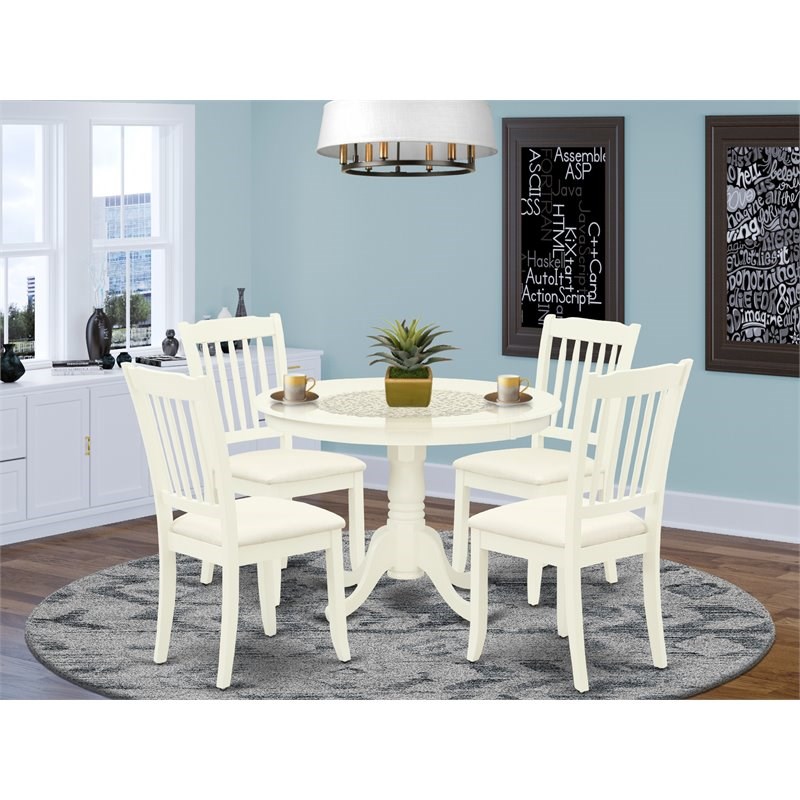East West Furniture Hartland 5-piece Wood Dining Set with Fabric Seat in White