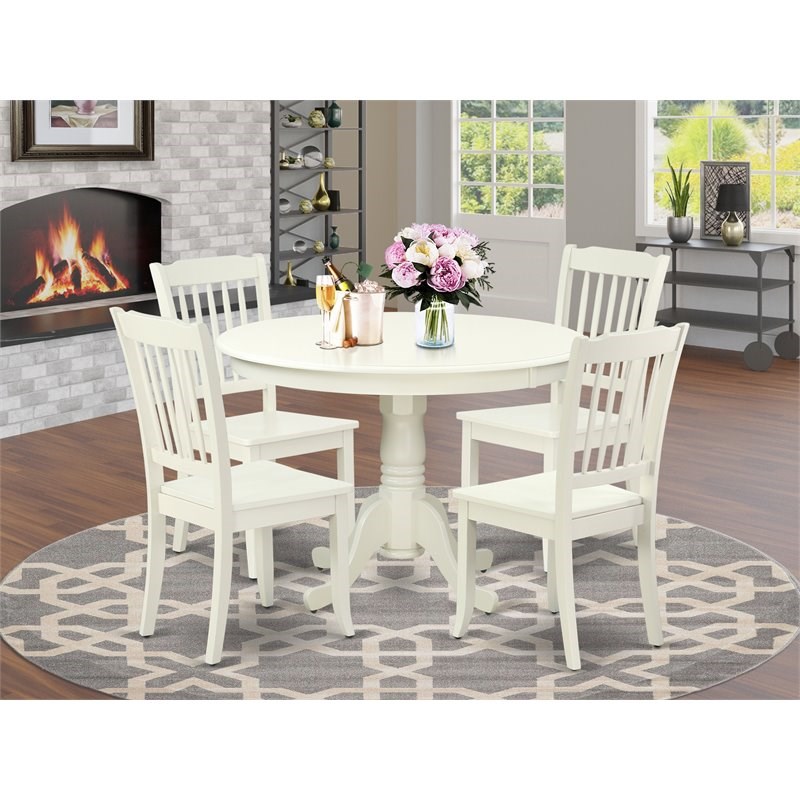 East West Furniture Hartland 5-piece Wood Dining Table and Chair Set in White