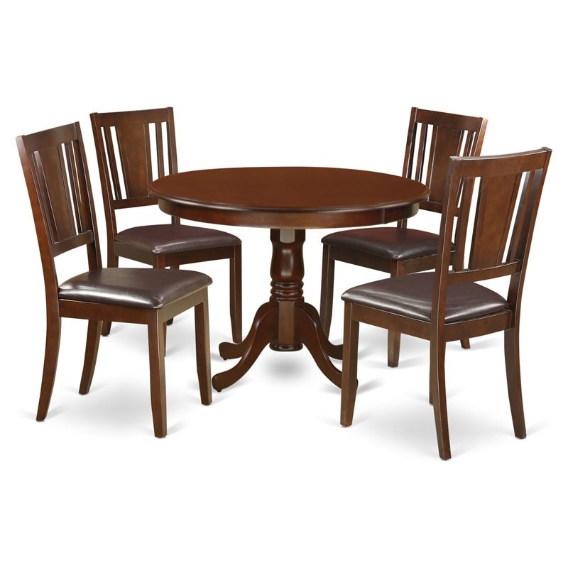 East West Furniture Hartland 5-piece Dining Set with Leather Chairs in Mahogany