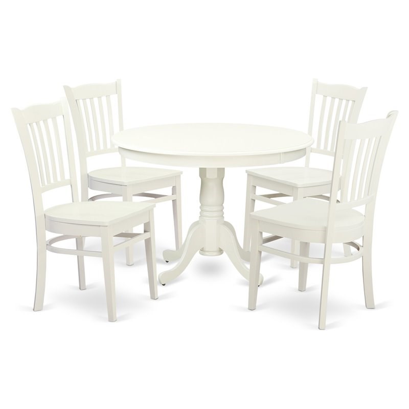 East West Furniture Hartland 5-piece Wood Table and Dining Chair Set in White