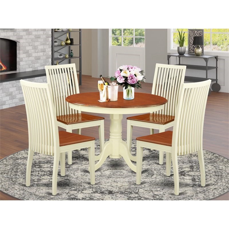 East West Furniture Hartland 5-piece Wood Dining Room Set in Buttermilk/Cherry