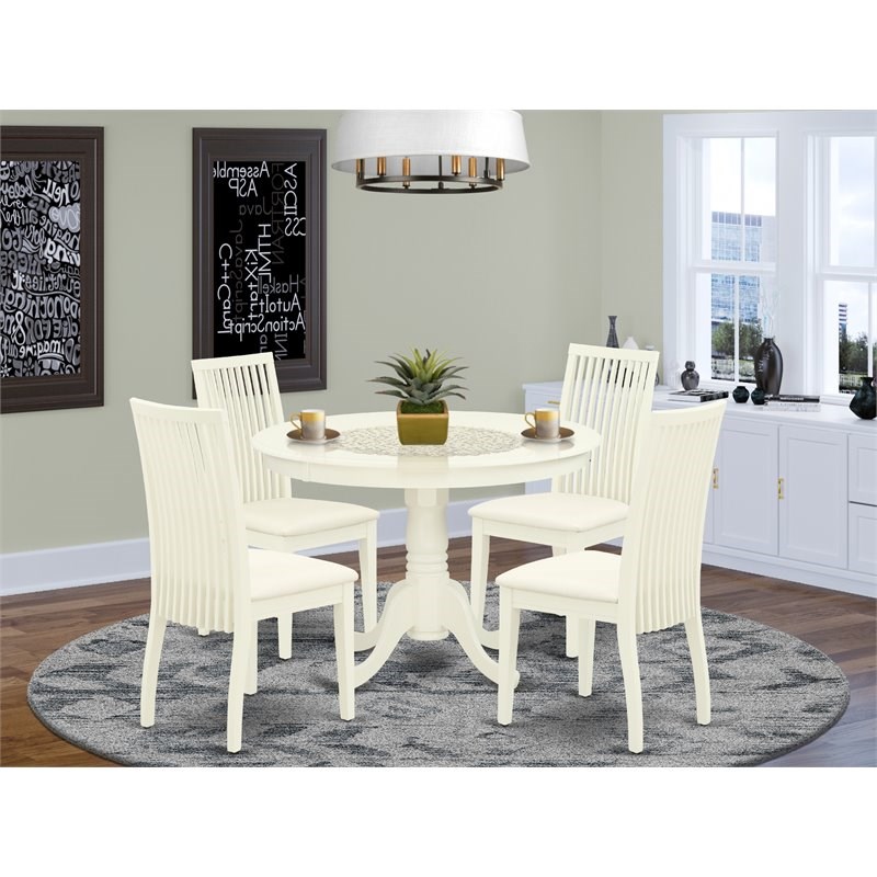 East West Furniture Hartland 5-piece Wood Table and Dining Chairs in Linen White