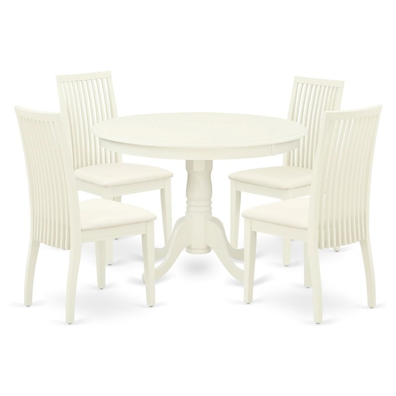 East West Furniture Hartland 5-piece Wood Table and Dining Chairs in Linen White