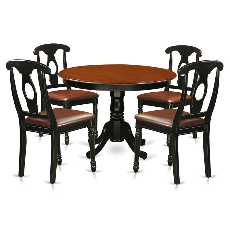 East West Furniture Hartland 5-piece Wood Leather Seat Dining Set in Black